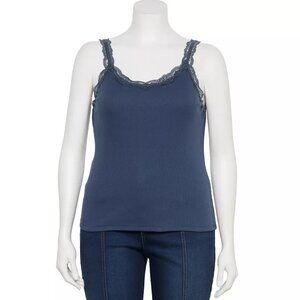 Juniors' Plus Size Lace Trim Cami, Size: 3XL, Common Blue